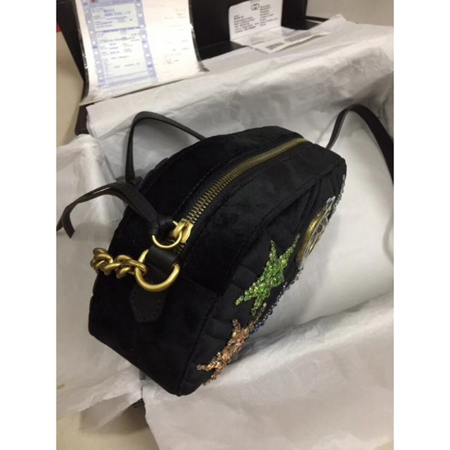 Gucci GG Marmont Chevron Shoulder Small Bag 447632 Crystal Embroidered Star 2018