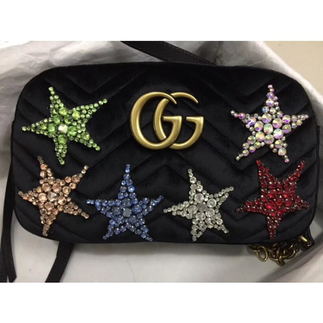 Gucci GG Marmont Chevron Shoulder Small Bag 447632 Crystal Embroidered Star 2018