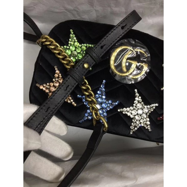 Gucci GG Marmont Chevron Shoulder Small Bag 447632 Crystal Embroidered Star 2018