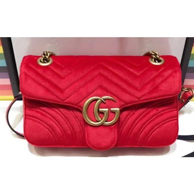 Gucci GG Marmont Matelasse Chevron Small Chain Shoulder Bag 443497 Velvet Red