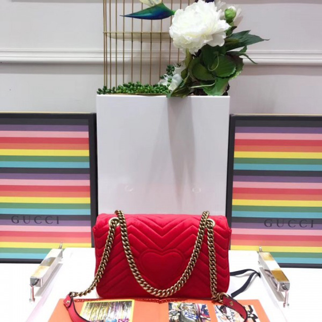 Gucci GG Marmont Matelasse Chevron Small Chain Shoulder Bag 443497 Velvet Red