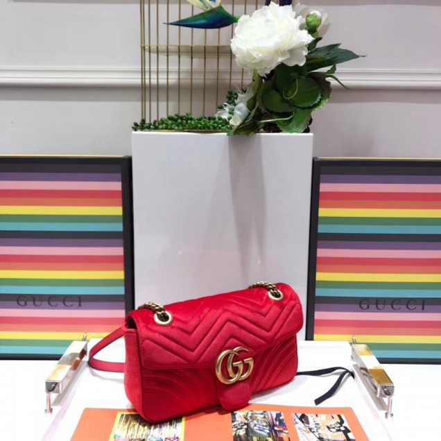 Gucci GG Marmont Matelasse Chevron Small Chain Shoulder Bag 443497 Velvet Red