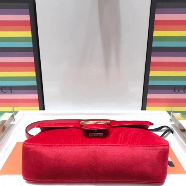 Gucci GG Marmont Matelasse Chevron Small Chain Shoulder Bag 443497 Velvet Red