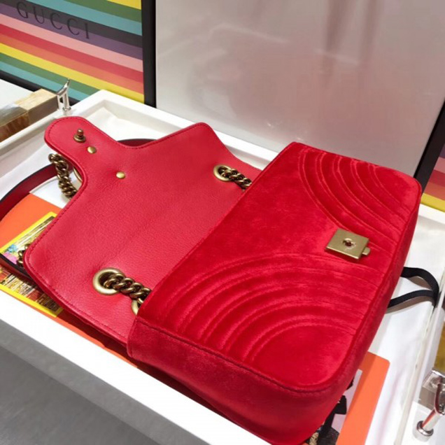 Gucci GG Marmont Matelasse Chevron Small Chain Shoulder Bag 443497 Velvet Red