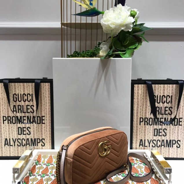 Gucci GG Marmont Matelassé Chevron Shoulder Small Bag 447632 Velvet Taupe 2018