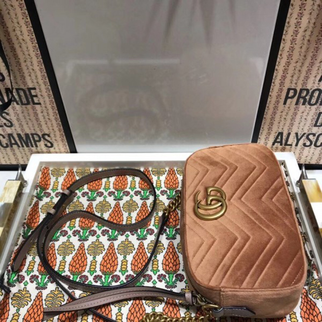 Gucci GG Marmont Matelassé Chevron Shoulder Small Bag 447632 Velvet Taupe 2018