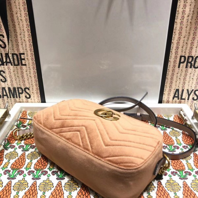 Gucci GG Marmont Matelassé Chevron Shoulder Small Bag 447632 Velvet Taupe 2018