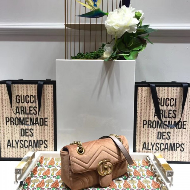 Gucci GG Marmont Matelassé Chevron Mini Chain Shoulder Bag 446744 Velvet Taupe 2018