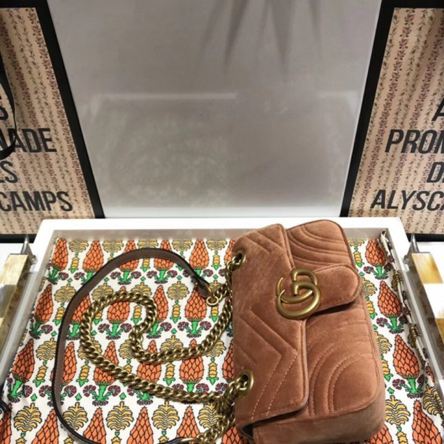 Gucci GG Marmont Matelassé Chevron Mini Chain Shoulder Bag 446744 Velvet Taupe 2018