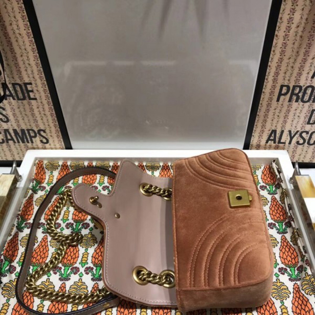 Gucci GG Marmont Matelassé Chevron Mini Chain Shoulder Bag 446744 Velvet Taupe 2018