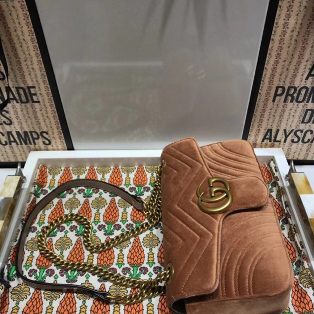 Gucci GG Marmont Matelassé Chevron Small Chain Shoulder Bag 443497 Velvet Taupe 2018