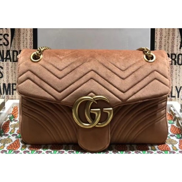 Gucci GG Marmont Matelassé Chevron Medium Chain Shoulder Bag 443496 Velvet Taupe 2018