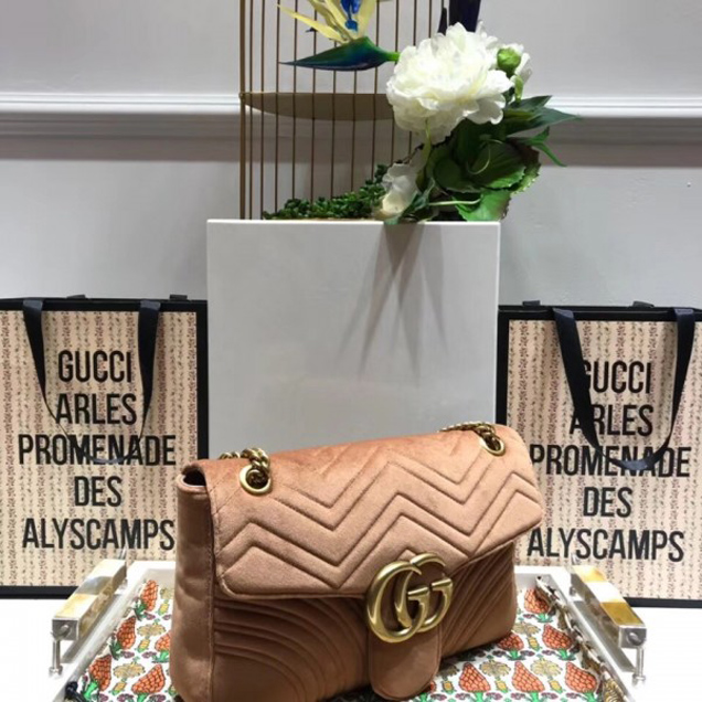 Gucci GG Marmont Matelassé Chevron Medium Chain Shoulder Bag 443496 Velvet Taupe 2018