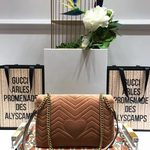 Gucci GG Marmont Matelassé Chevron Medium Chain Shoulder Bag 443496 Velvet Taupe 2018