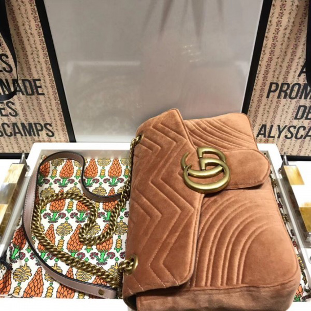 Gucci GG Marmont Matelassé Chevron Medium Chain Shoulder Bag 443496 Velvet Taupe 2018