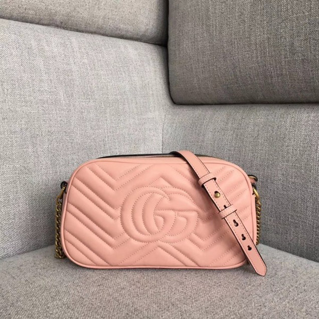 Gucci GG Marmont Chevron Shoulder Small Bag 447632 Pink