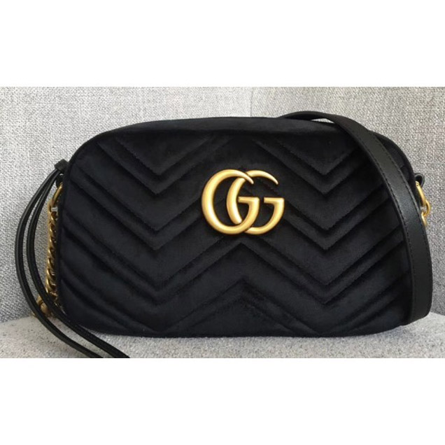 Gucci GG Marmont Chevron Shoulder Small Bag 447632 Velvet Black
