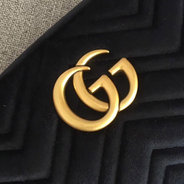 Gucci GG Marmont Chevron Shoulder Small Bag 447632 Velvet Black