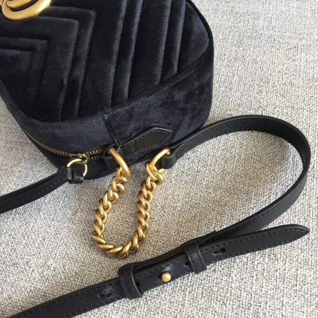 Gucci GG Marmont Chevron Shoulder Small Bag 447632 Velvet Black