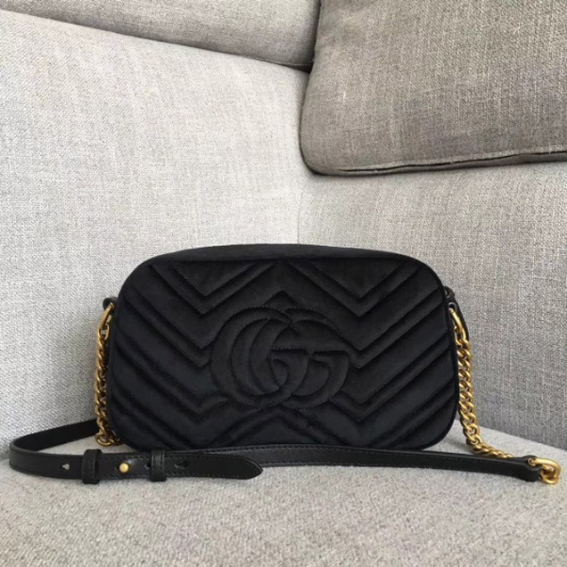Gucci GG Marmont Chevron Shoulder Small Bag 447632 Velvet Black