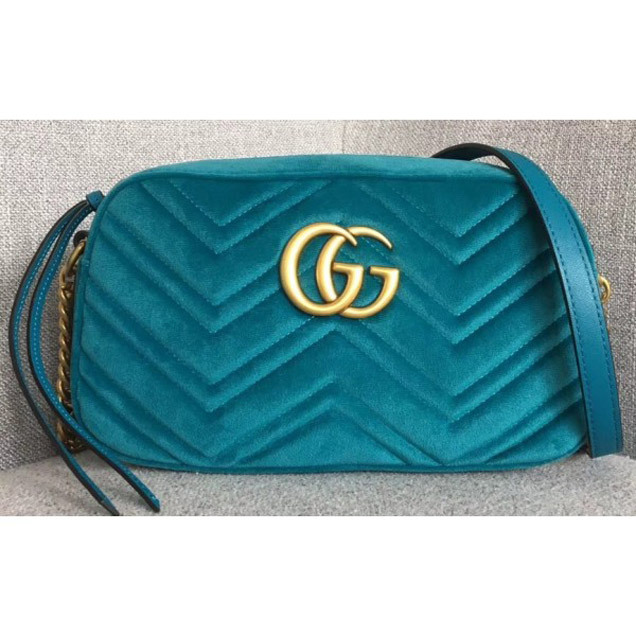 Gucci GG Marmont Chevron Shoulder Small Bag 447632 Velvet Turquoise