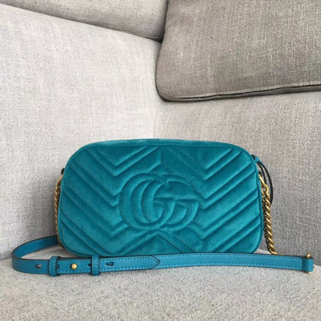Gucci GG Marmont Chevron Shoulder Small Bag 447632 Velvet Turquoise
