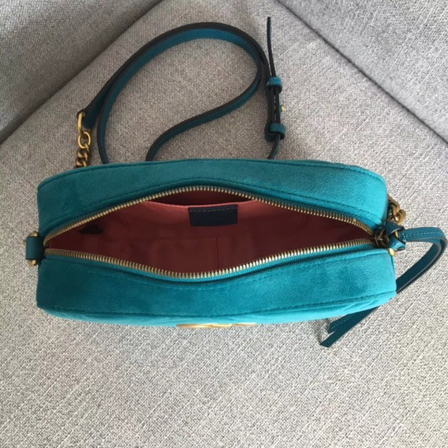 Gucci GG Marmont Chevron Shoulder Small Bag 447632 Velvet Turquoise