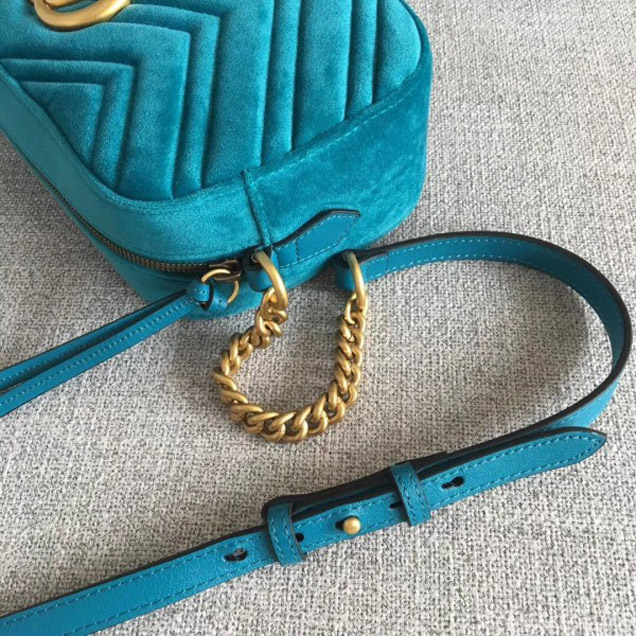 Gucci GG Marmont Chevron Shoulder Small Bag 447632 Velvet Turquoise