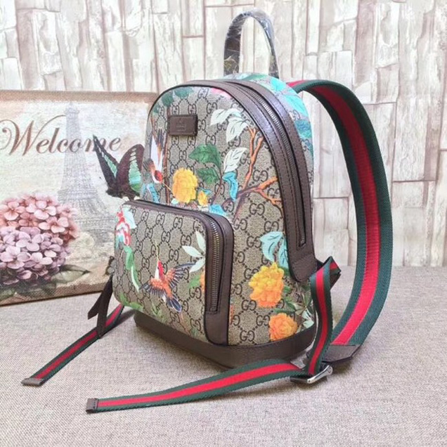 Gucci GG Supreme backpack Flower and bird 427042-1 Brown