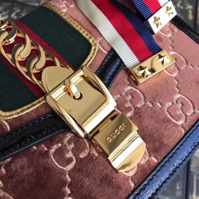 Gucci Sylvie GG velvet small shoulder bag 524405 Chocolates