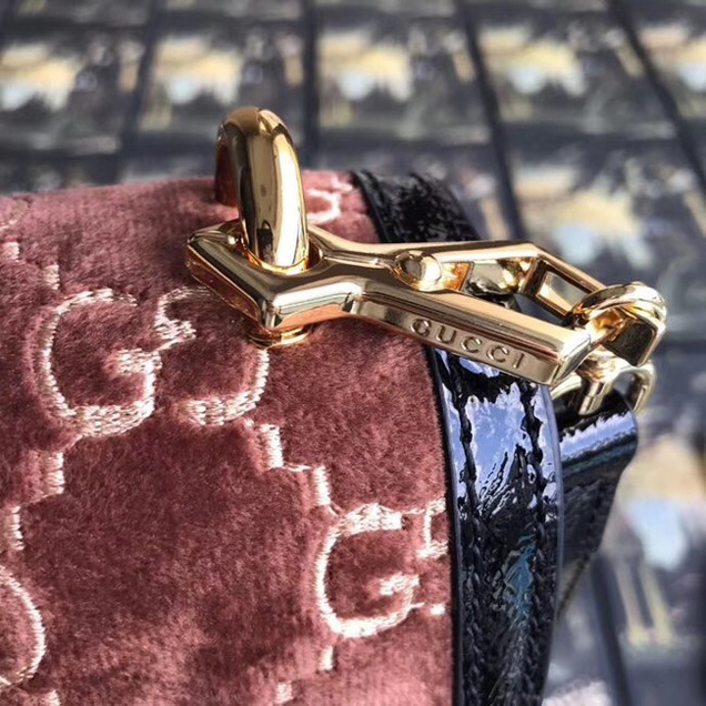 Gucci Sylvie GG velvet small shoulder bag 524405 Chocolates