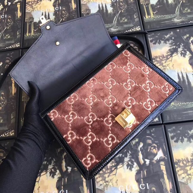 Gucci Sylvie GG velvet small shoulder bag 524405 Chocolates