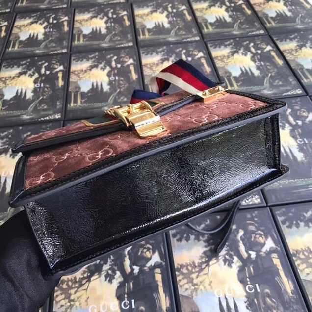 Gucci Sylvie GG velvet small shoulder bag 524405 Chocolates