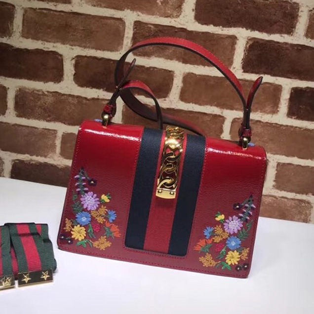 Gucci Sylvie embroidered small shoulder bag 421882 red