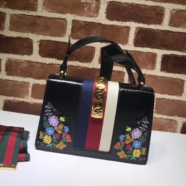 Gucci Sylvie embroidered small shoulder bag 421882 black