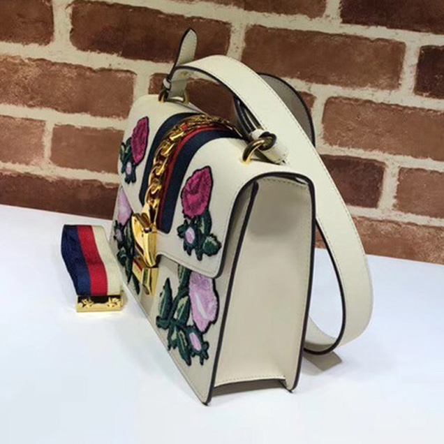 Gucci Sylvie embroidered small shoulder bag 421882 white