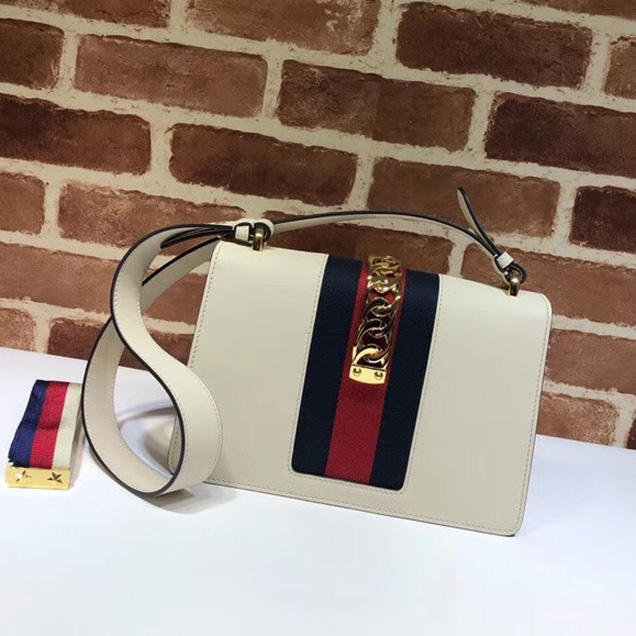 Gucci Sylvie embroidered small shoulder bag 421882 white