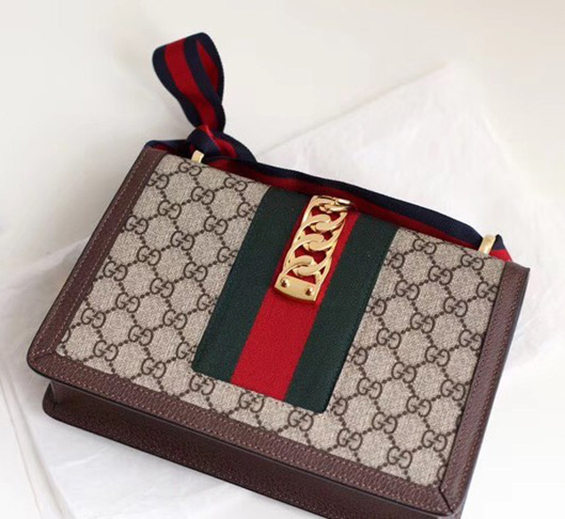 Gucci GG Supreme canvas Sylvie small shoulder bag 421882 brown