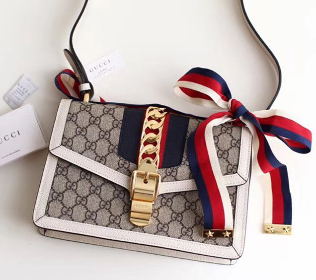 Gucci GG Supreme canvas Sylvie small shoulder bag 421882 white