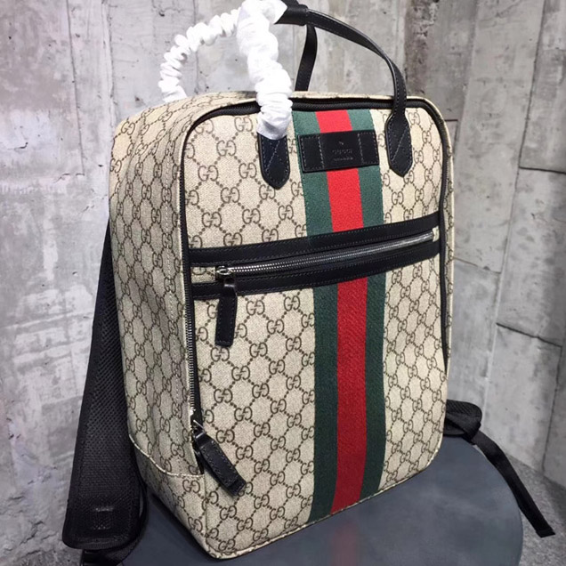 Gucci Web Trim GG Supreme Backpack Beige
