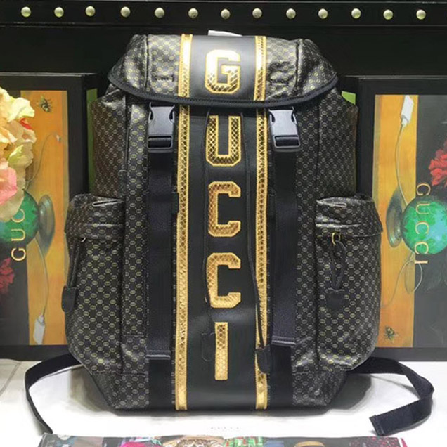 Gucci Mens Gucci-Dapper Dan Backpack 536413 Black GG Leather 2018