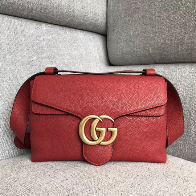 Gucci 401173 GG Marmont Leather Shoulder Bag Red Collection