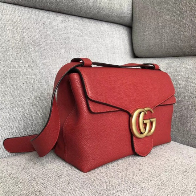 Gucci 401173 GG Marmont Leather Shoulder Bag Red Collection