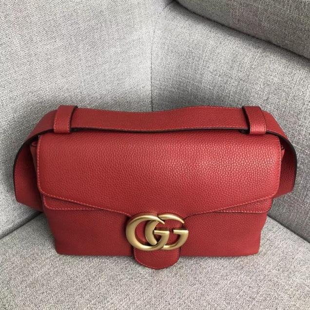 Gucci 401173 GG Marmont Leather Shoulder Bag Red Collection