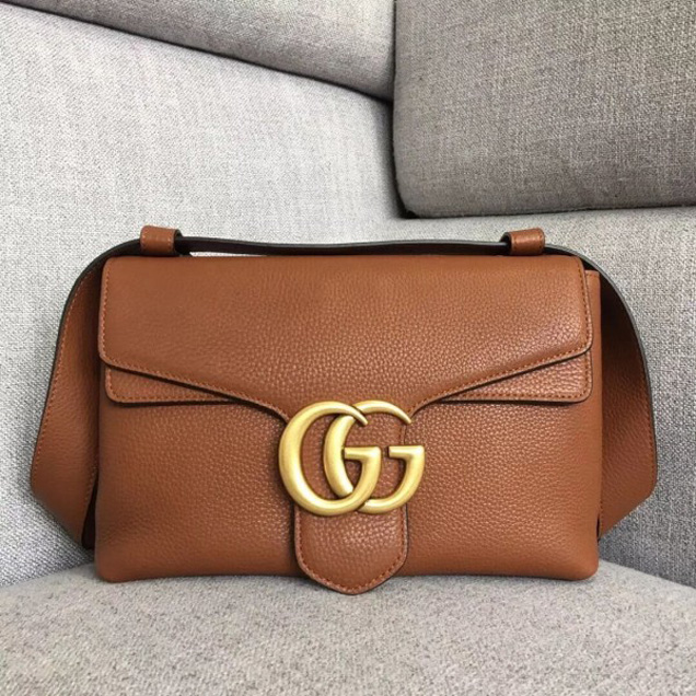 Gucci 401173 GG Marmont Leather Shoulder Bag Brown Collection