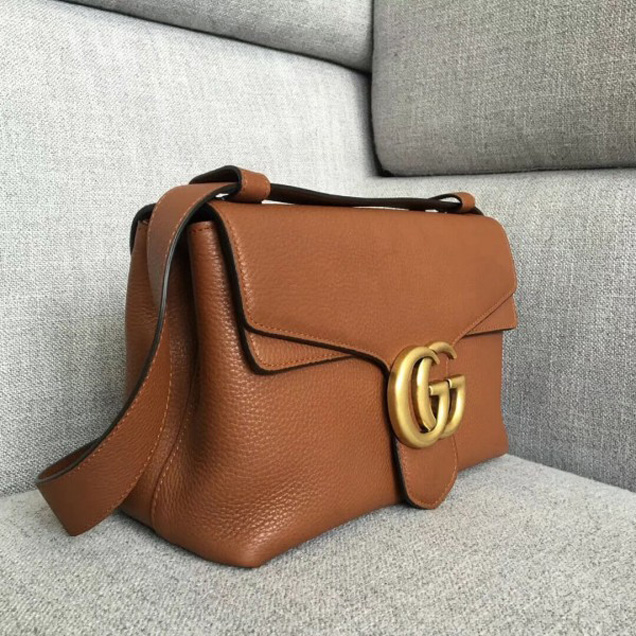 Gucci 401173 GG Marmont Leather Shoulder Bag Brown Collection