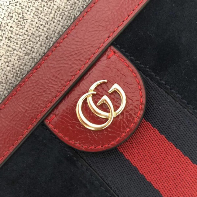 Gucci Ophidia Small Shoulder Bag in Suede and Patent Leather 503877 Black 2018 Collection