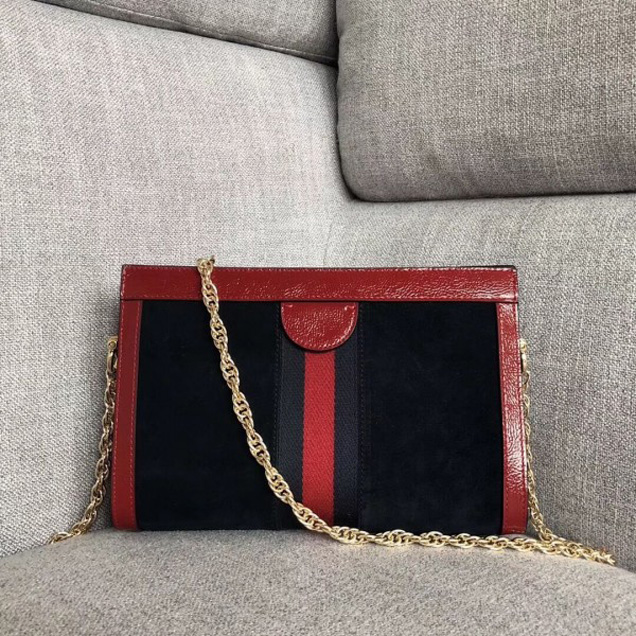 Gucci Ophidia Small Shoulder Bag in Suede and Patent Leather 503877 Black 2018 Collection