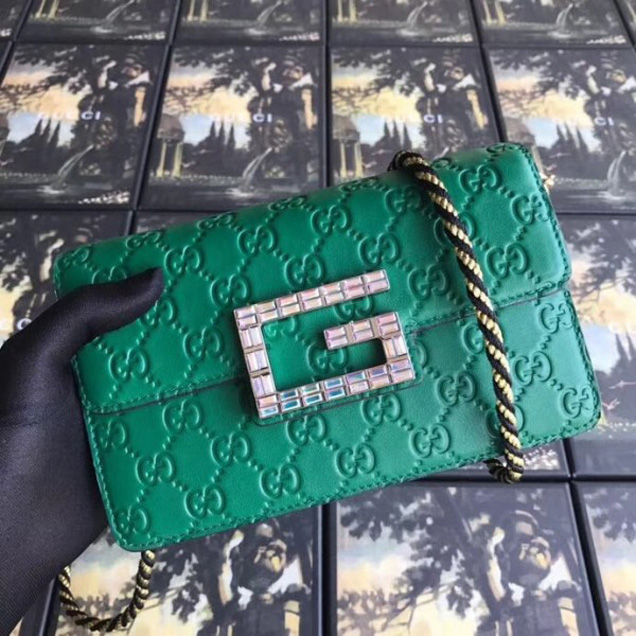 Gucci Signature Leather Shoulder Bag with Square G 544242 Green 2018 Collection