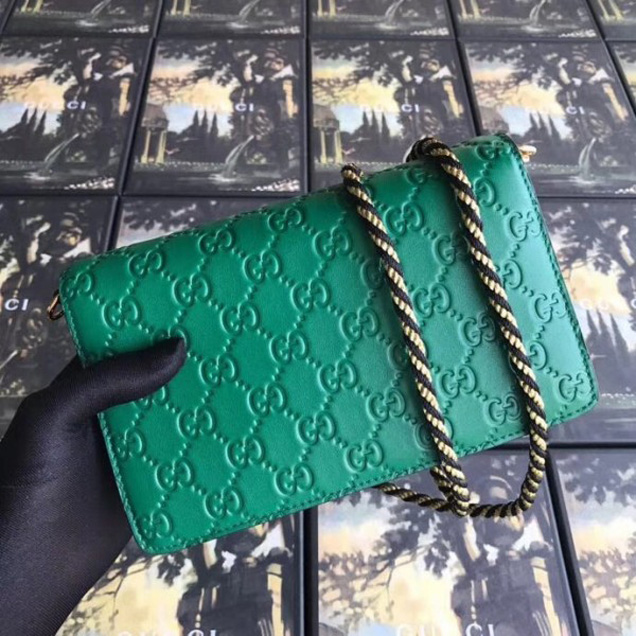 Gucci Signature Leather Shoulder Bag with Square G 544242 Green 2018 Collection